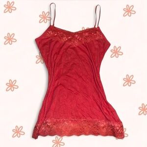 Vintage 90s Y2K Maurices Crinkle Lace Trim Layering Cami- Hot Orange Pink-Size M